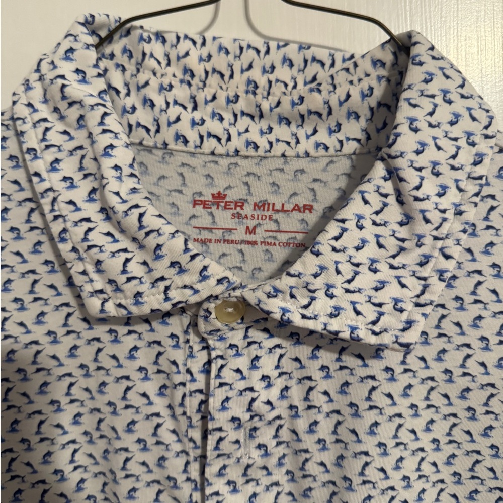 Peter Millar White and Blue Patterned Casual Shirt